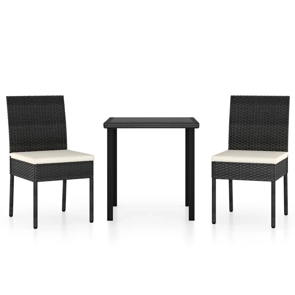 3 Piece Garden Dining Set Poly Rattan Black 3065693 - Furniture