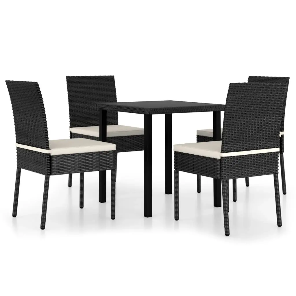 5 Piece Garden Dining Set Poly Rattan Black 3065694 - Furniture