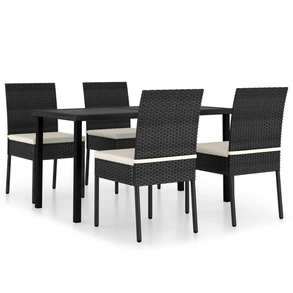 5 Piece Garden Dining Set Poly Rattan Black 3065695 - Furniture