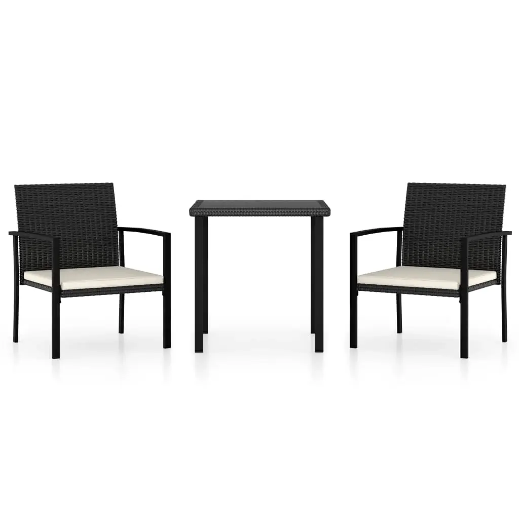 3 Piece Garden Dining Set Poly Rattan Black 3065705 - Furniture