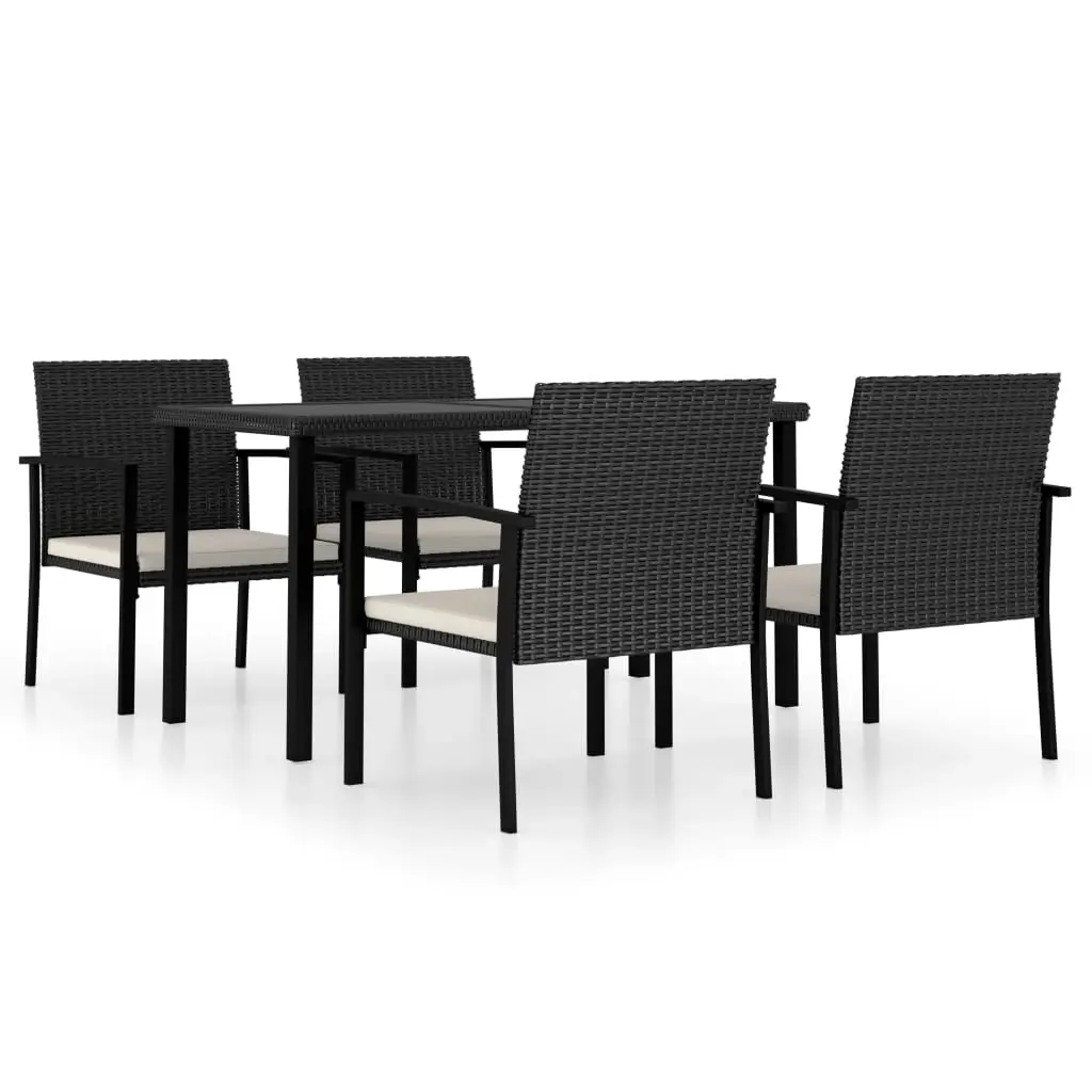 5 Piece Garden Dining Set Poly Rattan Black 3065707 - Furniture