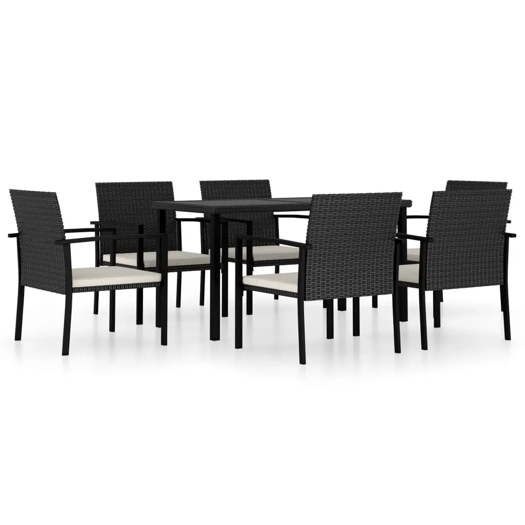 7 Piece Garden Dining Set Poly Rattan Black 3065708 - Furniture