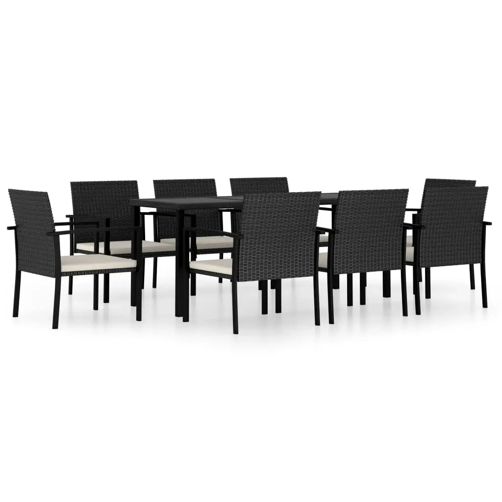 9 Piece Garden Dining Set Poly Rattan Black 3065710 - Furniture
