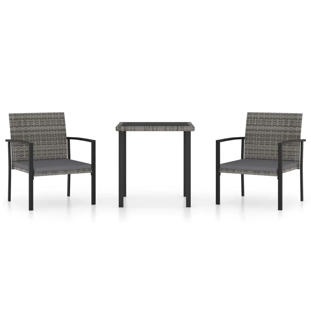 3 Piece Garden Dining Set Poly Rattan Grey 3065711 - Furniture