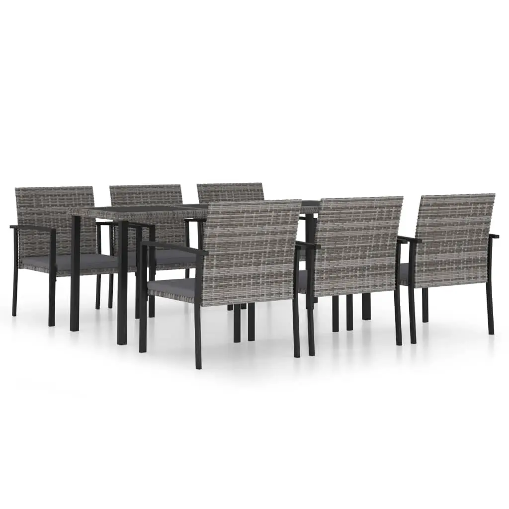 7 Piece Garden Dining Set Poly Rattan Grey 3065715 - Furniture