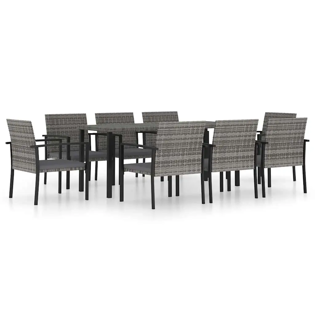 9 Piece Garden Dining Set Poly Rattan Grey 3065716 - Furniture