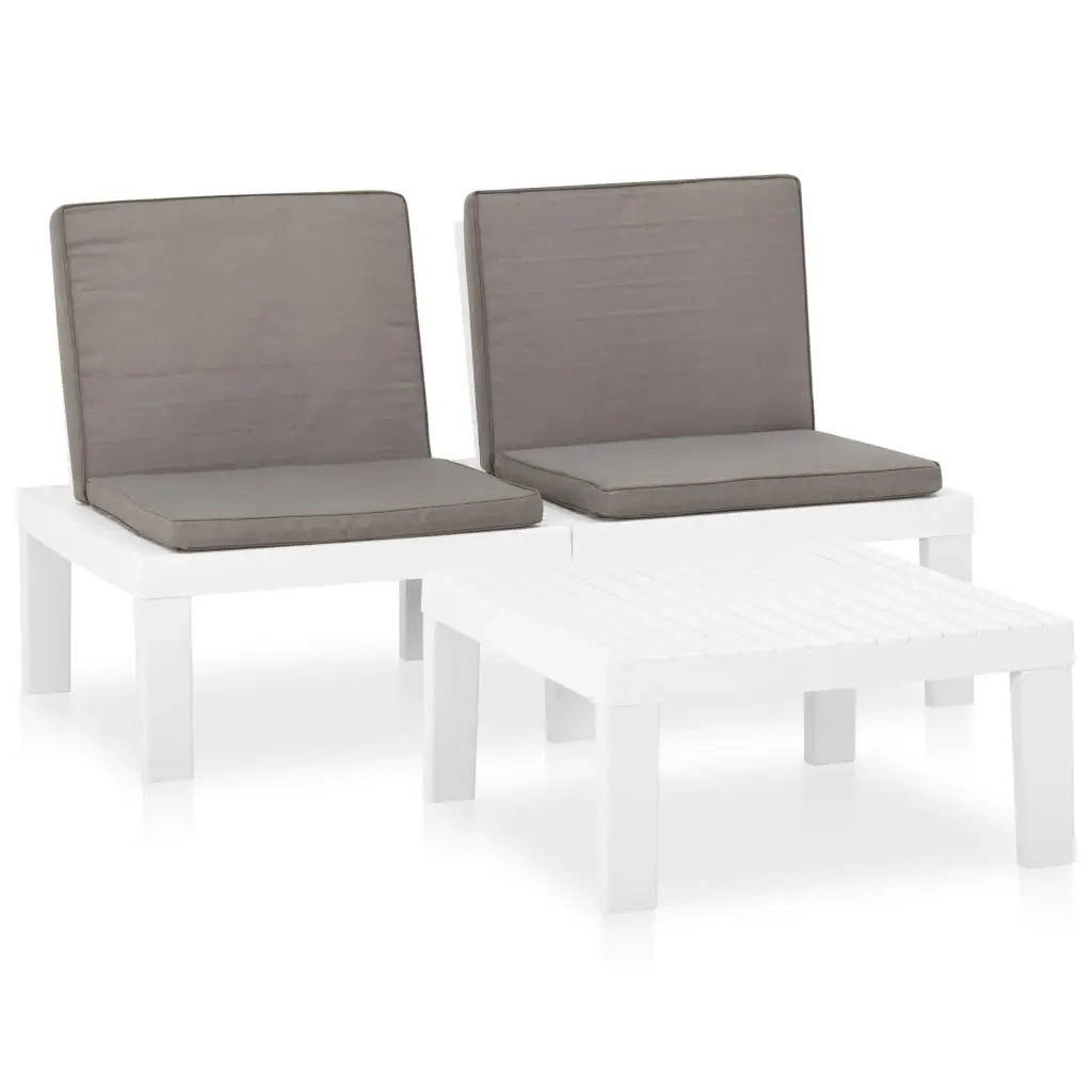 2 Piece Garden Lounge Set with Cushions Plastic White 315852 - Furniture