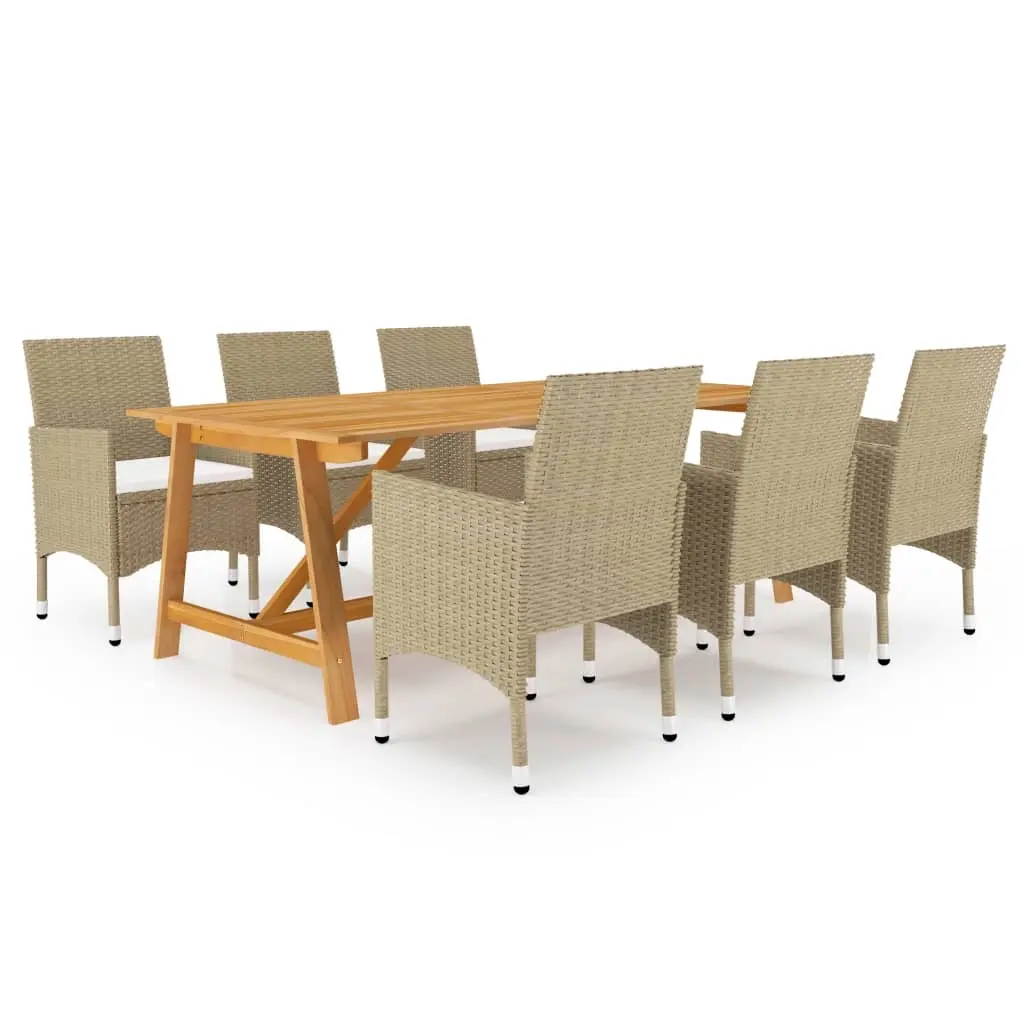 7 Piece Garden Dining Set Beige 3068794 - Furniture