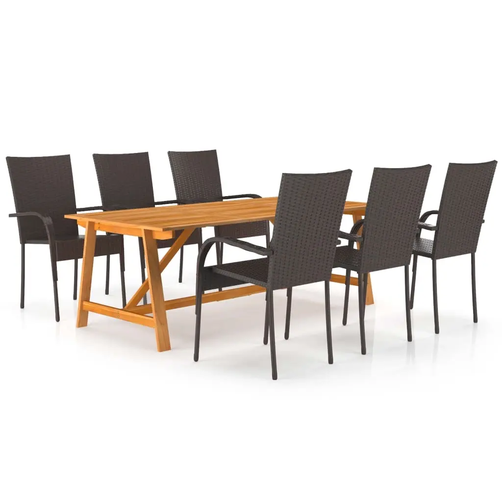 7 Piece Garden Dining Set Brown 3068806 - Furniture