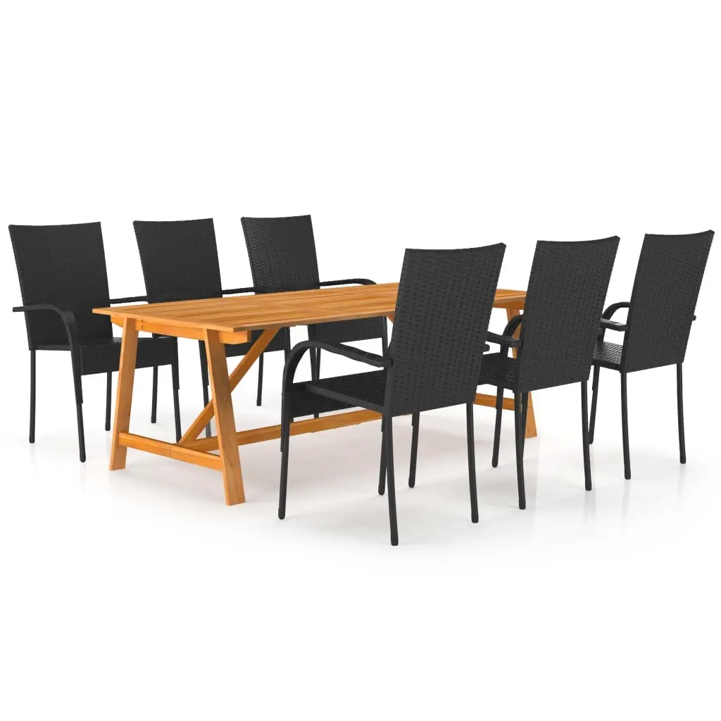 7 Piece Garden Dining Set Black 3068807 - Furniture