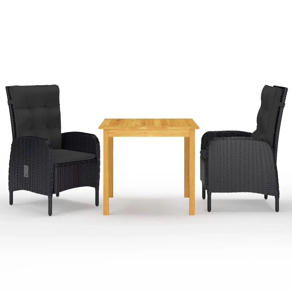 3 Piece Garden Dining Set Black 3067680 - Furniture