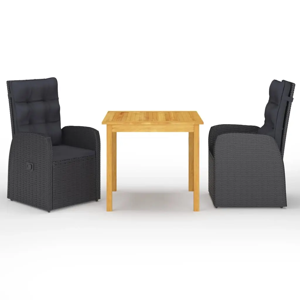 3 Piece Garden Dining Set Black 3067717 - Furniture