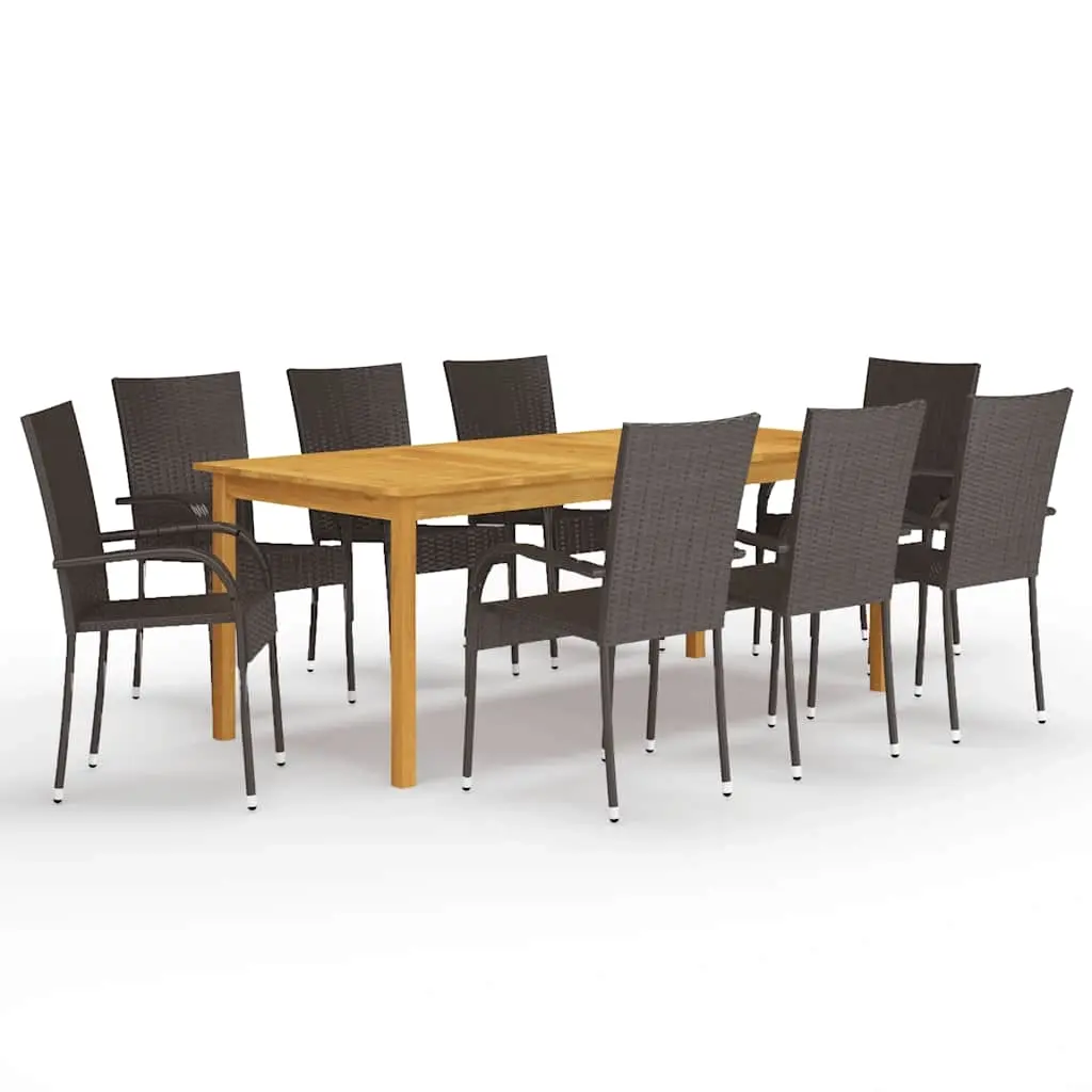 9 Piece Garden Dining Set Brown 3067880 - Furniture