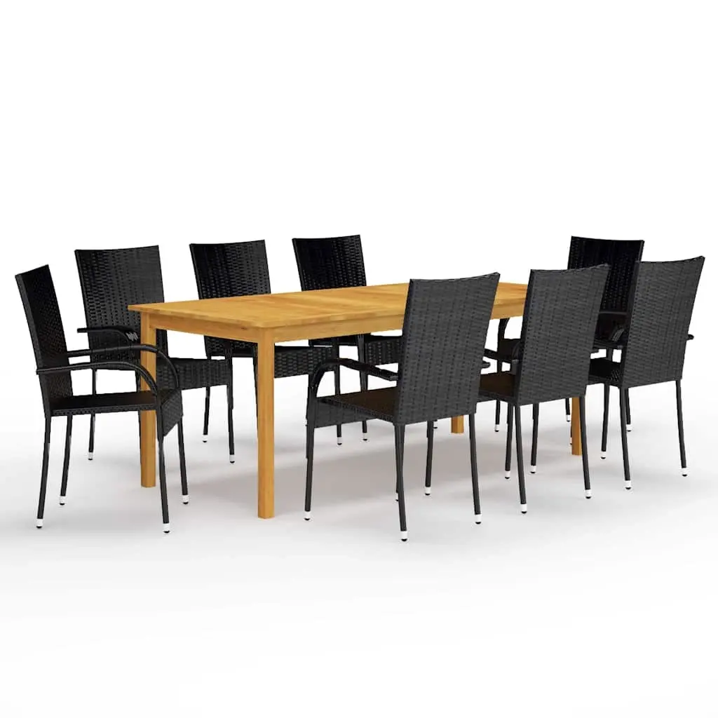 9 Piece Garden Dining Set Black 3067881 - Furniture