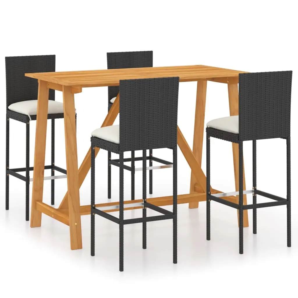 5 Piece Garden Bar Set with Cushions Black 3067958 - Furniture