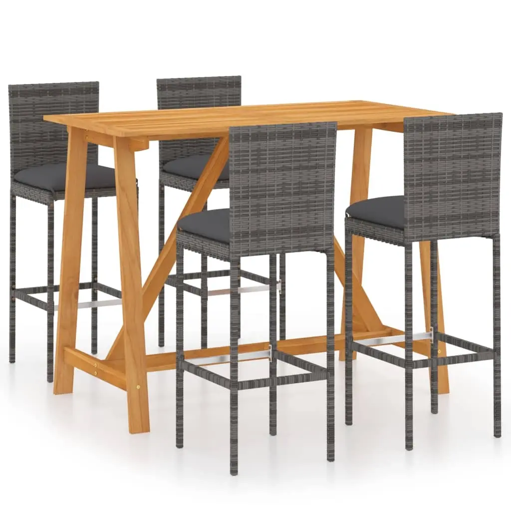 5 Piece Garden Bar Set with Cushions Grey 3067959 - Furniture