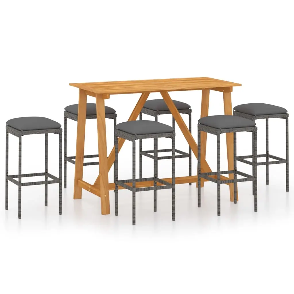 7 Piece Garden Bar Set with Cushions Grey 3067967 - Furniture