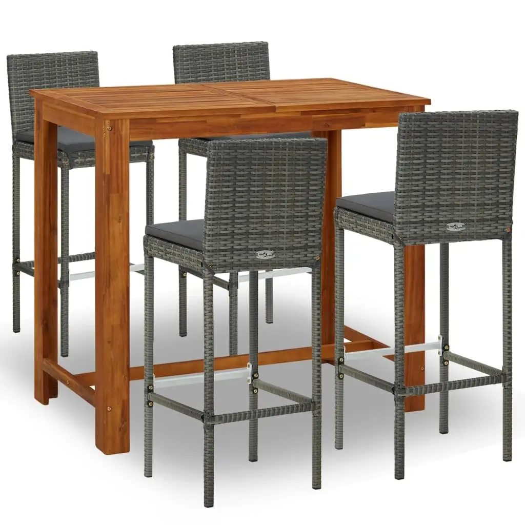 5 Piece Garden Bar Set with Cushions Grey 3067991 - Furniture