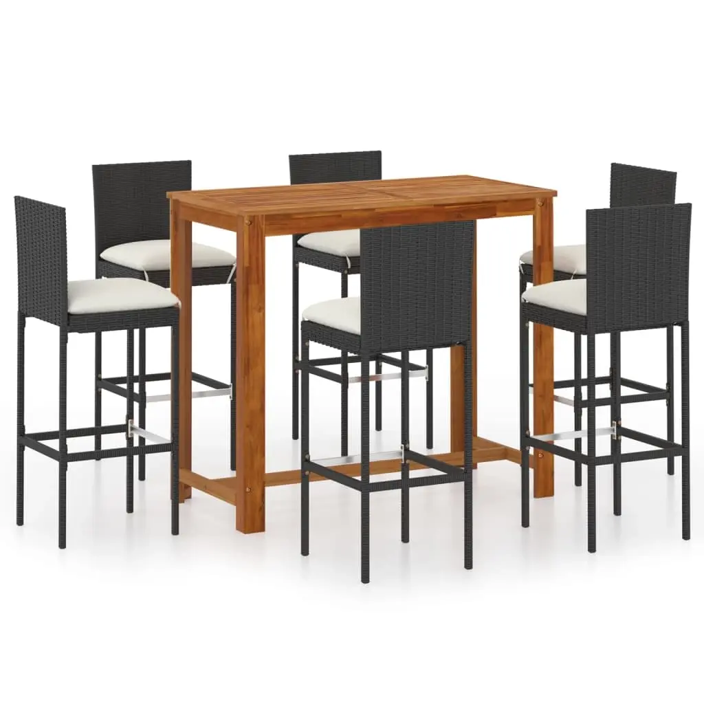 7 Piece Garden Bar Set with Cushions Black 3067992 - Furniture