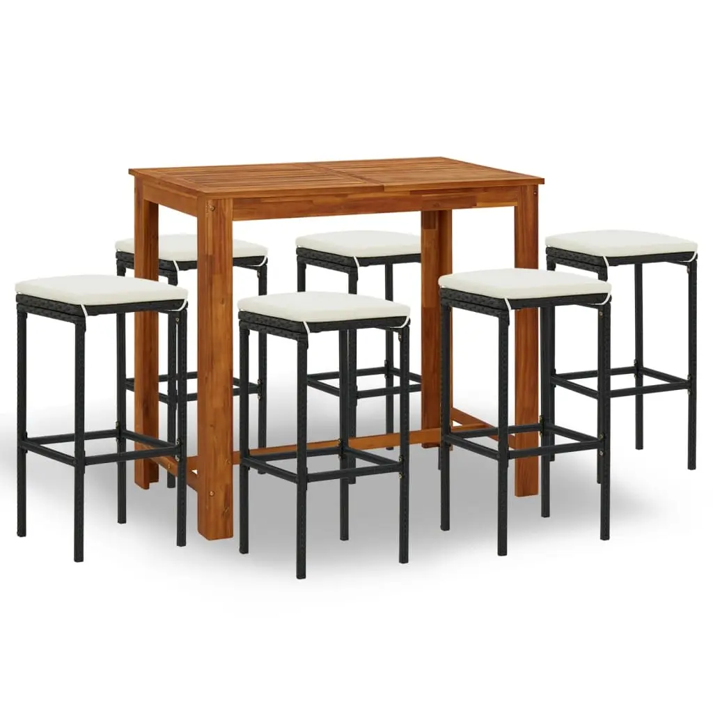 7 Piece Garden Bar Set with Cushions Black 3067998 - Furniture