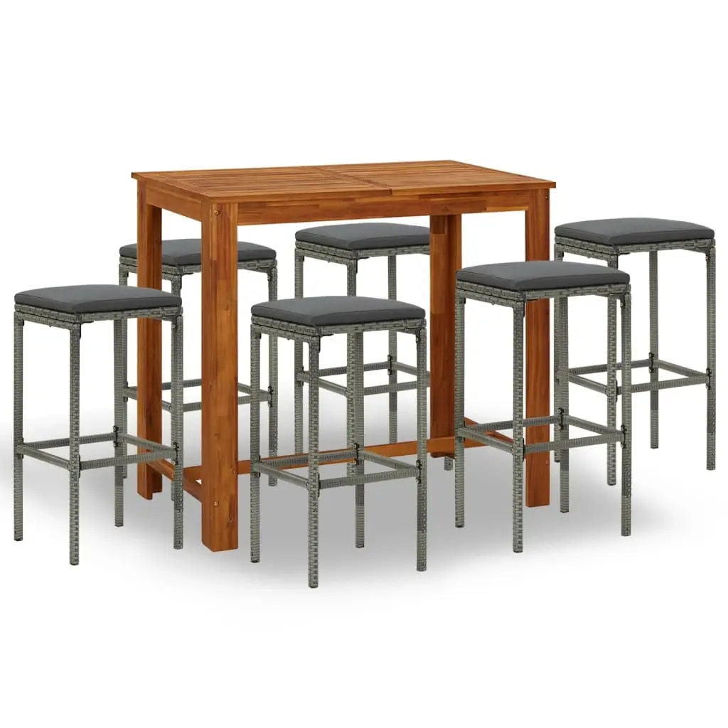 7 Piece Garden Bar Set with Cushions Grey 3067999 - Furniture