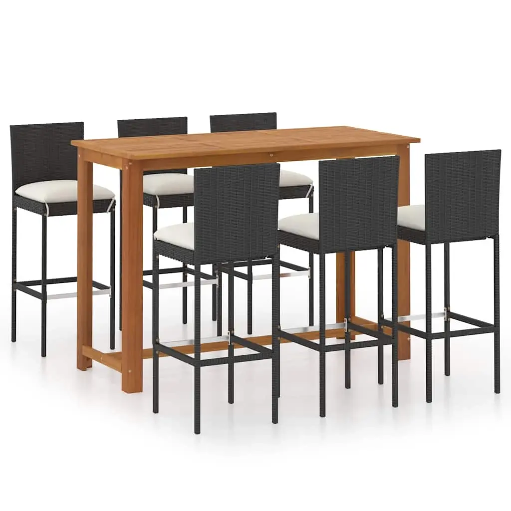 7 Piece Garden Bar Set with Cushions Black 3068006 - Furniture