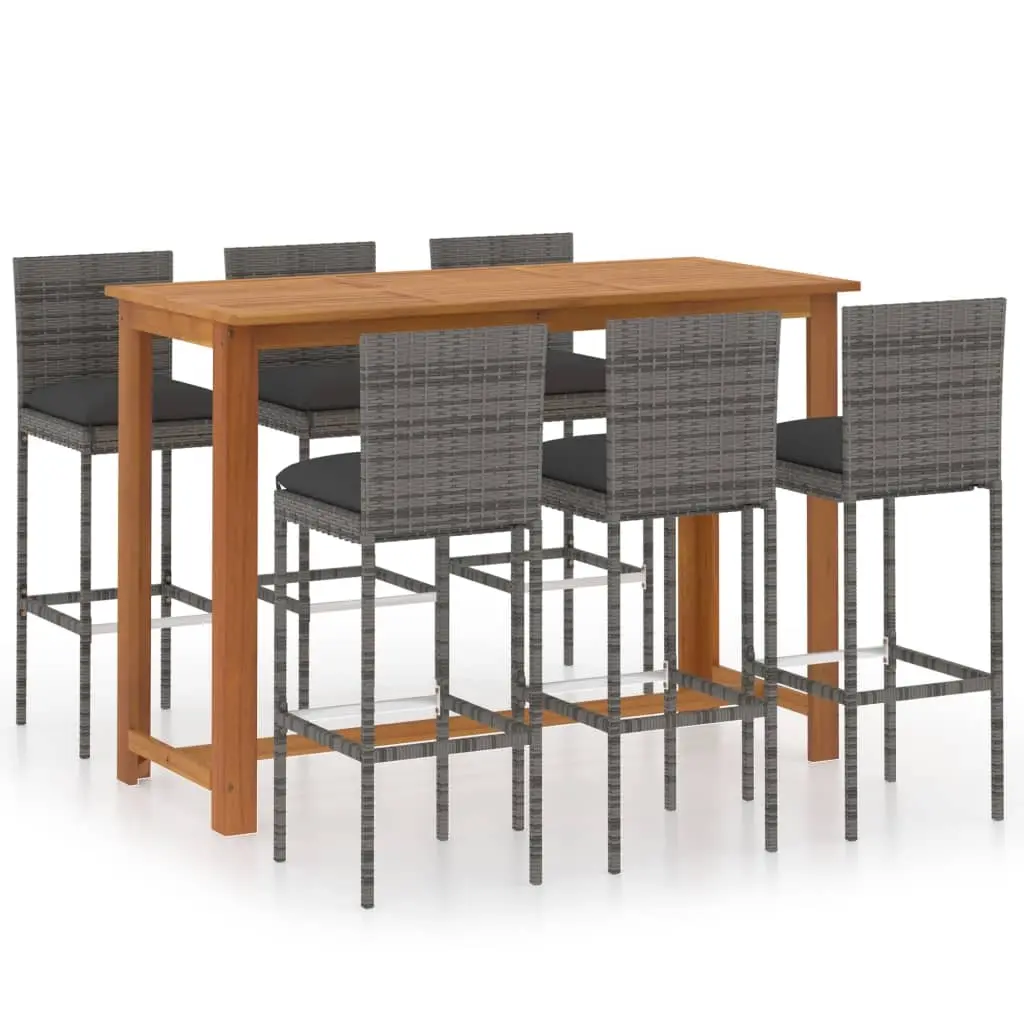 7 Piece Garden Bar Set with Cushions Grey 3068007 - Furniture