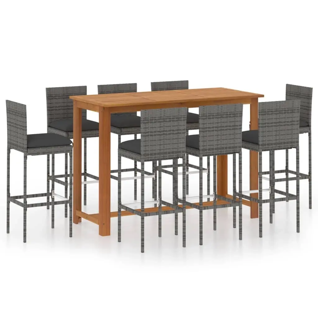 9 Piece Garden Bar Set with Cushions Grey 3068009 - Furniture