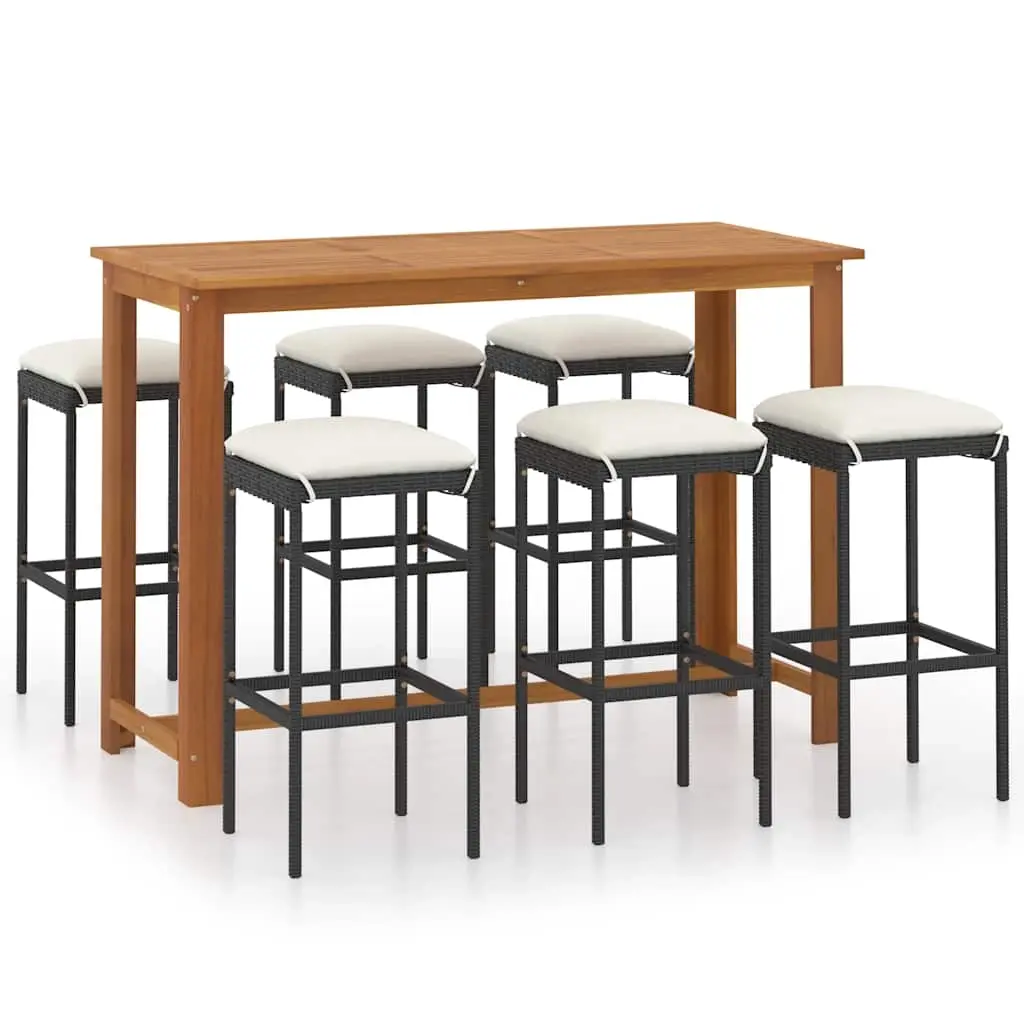 7 Piece Garden Bar Set with Cushions Black 3068011 - Furniture