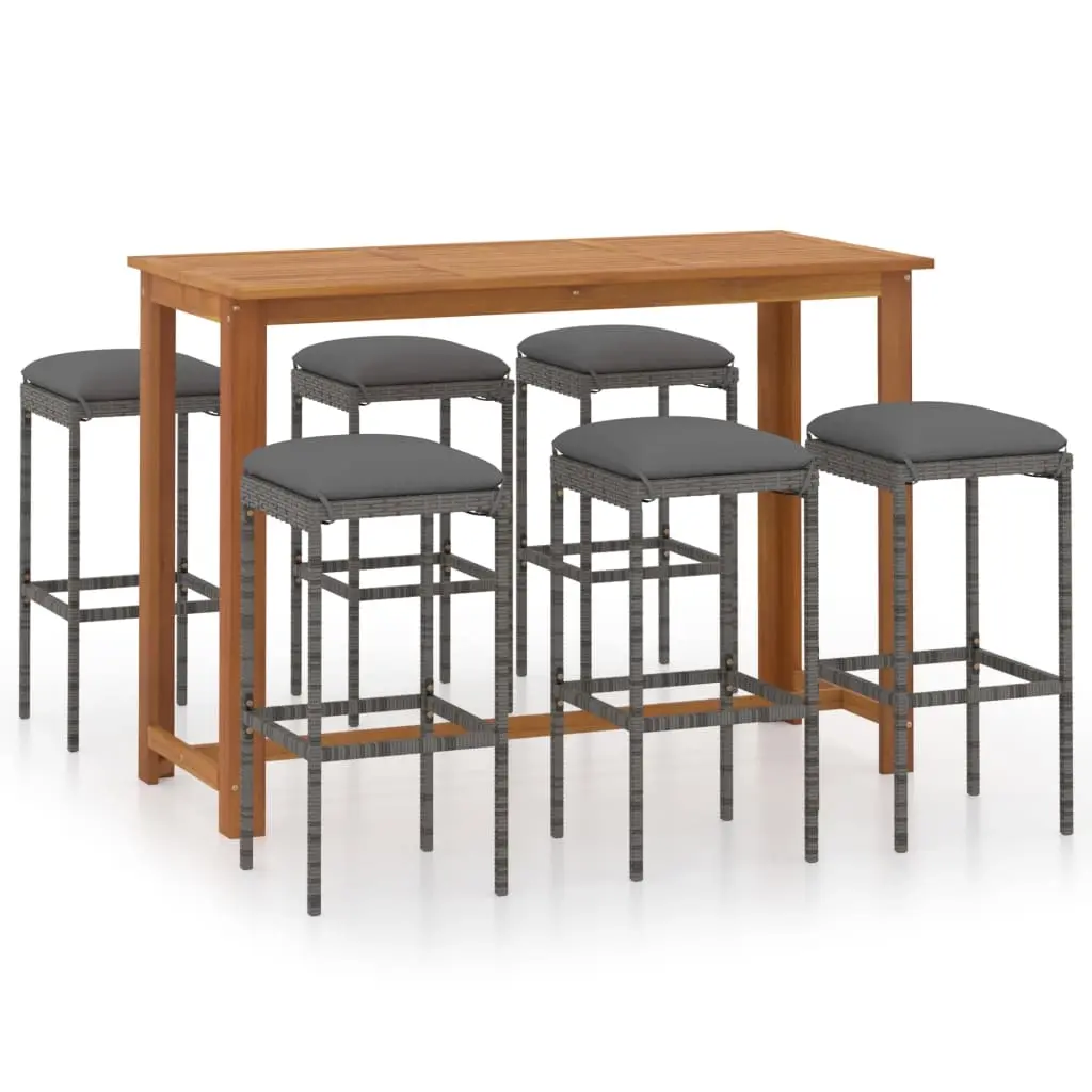 7 Piece Garden Bar Set with Cushions Grey 3068012 - Furniture