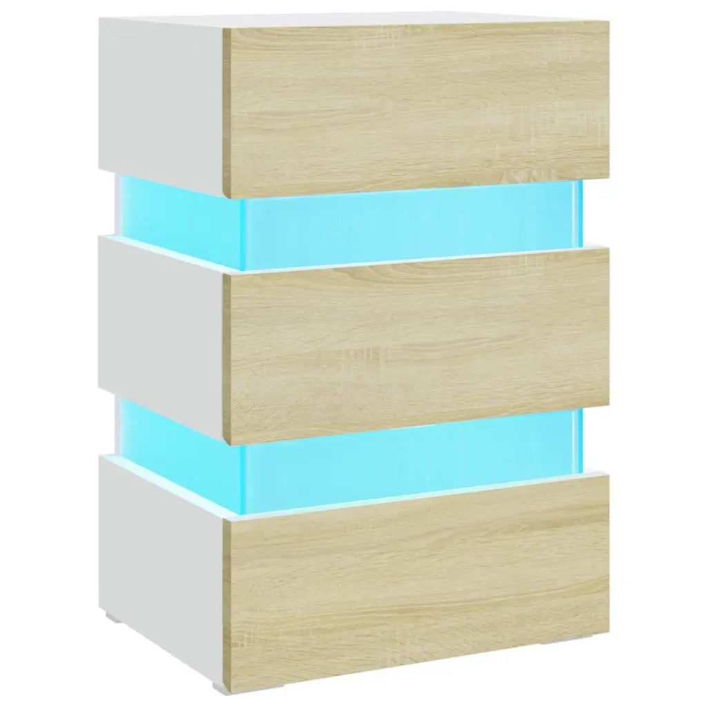 LED Bedside Cabinet White and Sonoma Oak 45x35x67 cm Engineered Wood 326845 - Furniture
