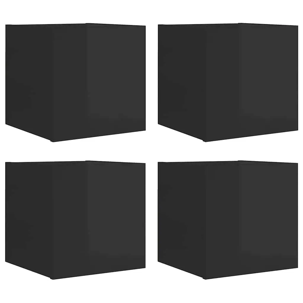 Wall Mounted TV Cabinets 4 pcs High Gloss Black 30.5x30x30 cm 804504 - Furniture