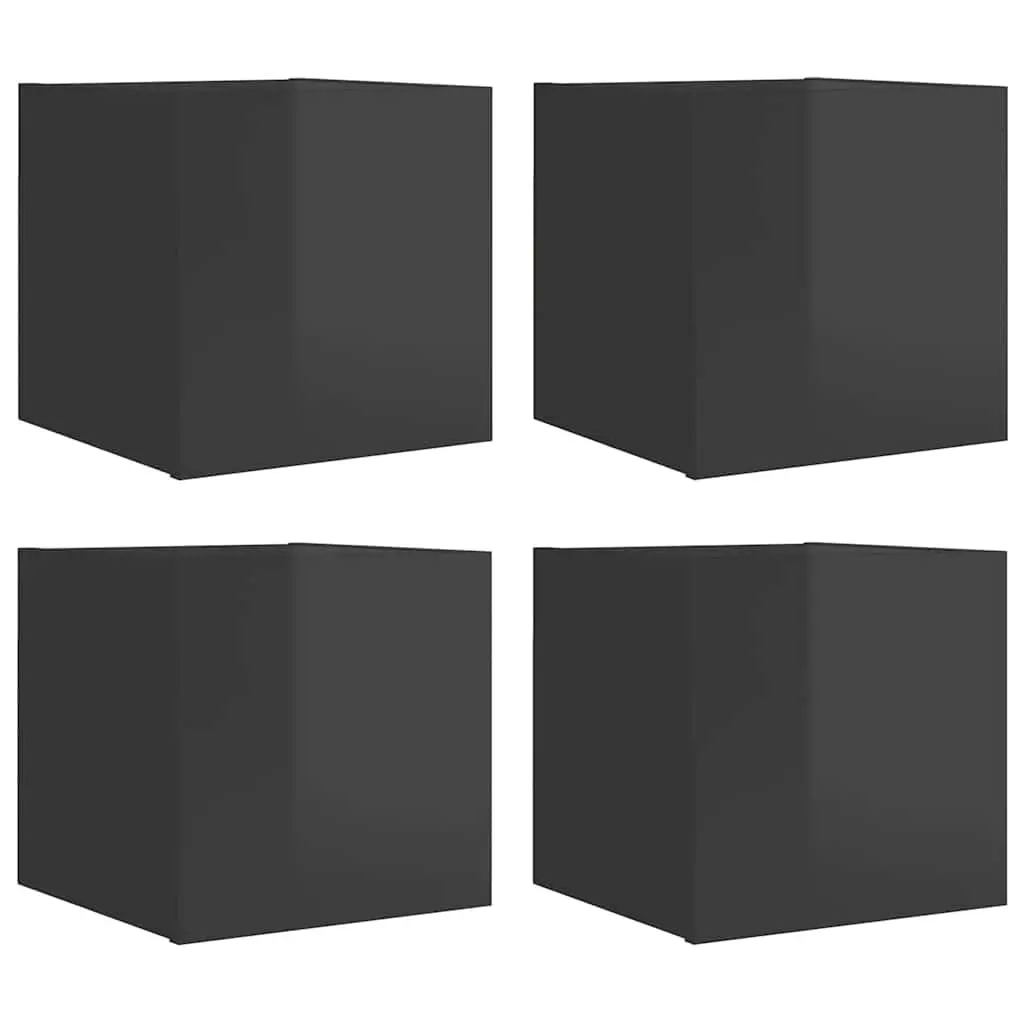 Wall Mounted TV Cabinets 4 pcs High Gloss Grey 30.5x30x30 cm 804507 - Furniture