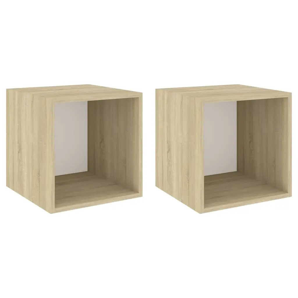 Wall Cabinets 2 pcs White and Sonoma Oak 37x37x37 cm Engineered Wood 805460 - Furniture