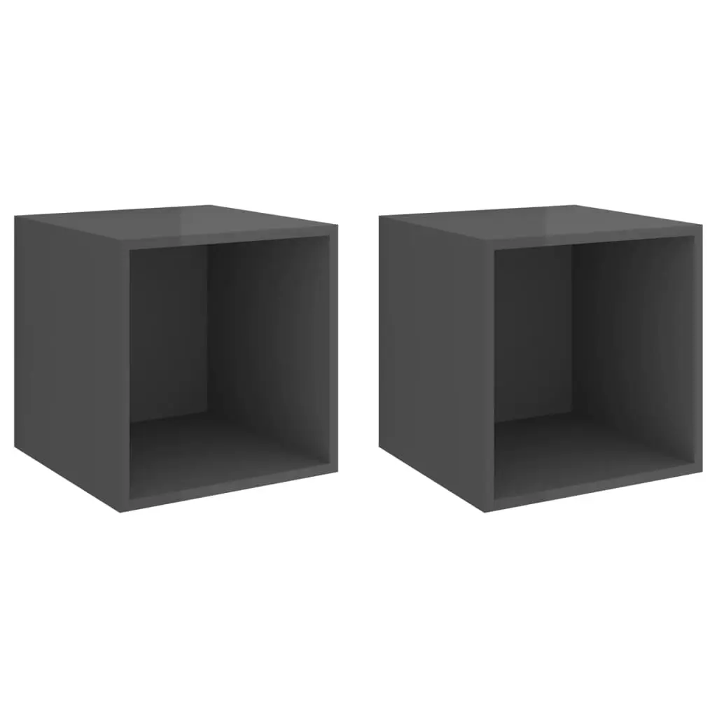 Wall Cabinets 2 pcs High Gloss Grey 37x37x37 cm Engineered Wood 805469 - Furniture