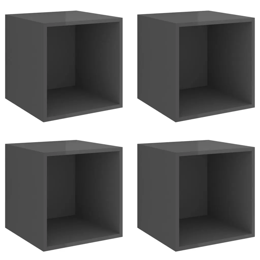 Wall Cabinets 4 pcs High Gloss Grey 37x37x37 cm Engineered Wood 805470 - Furniture