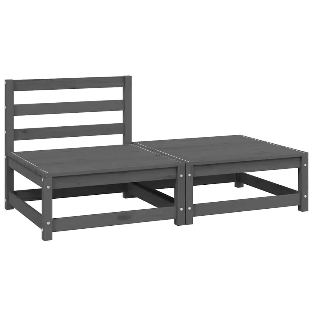 2 Piece Garden Lounge Set Grey Solid Pinewood 805697 - Furniture
