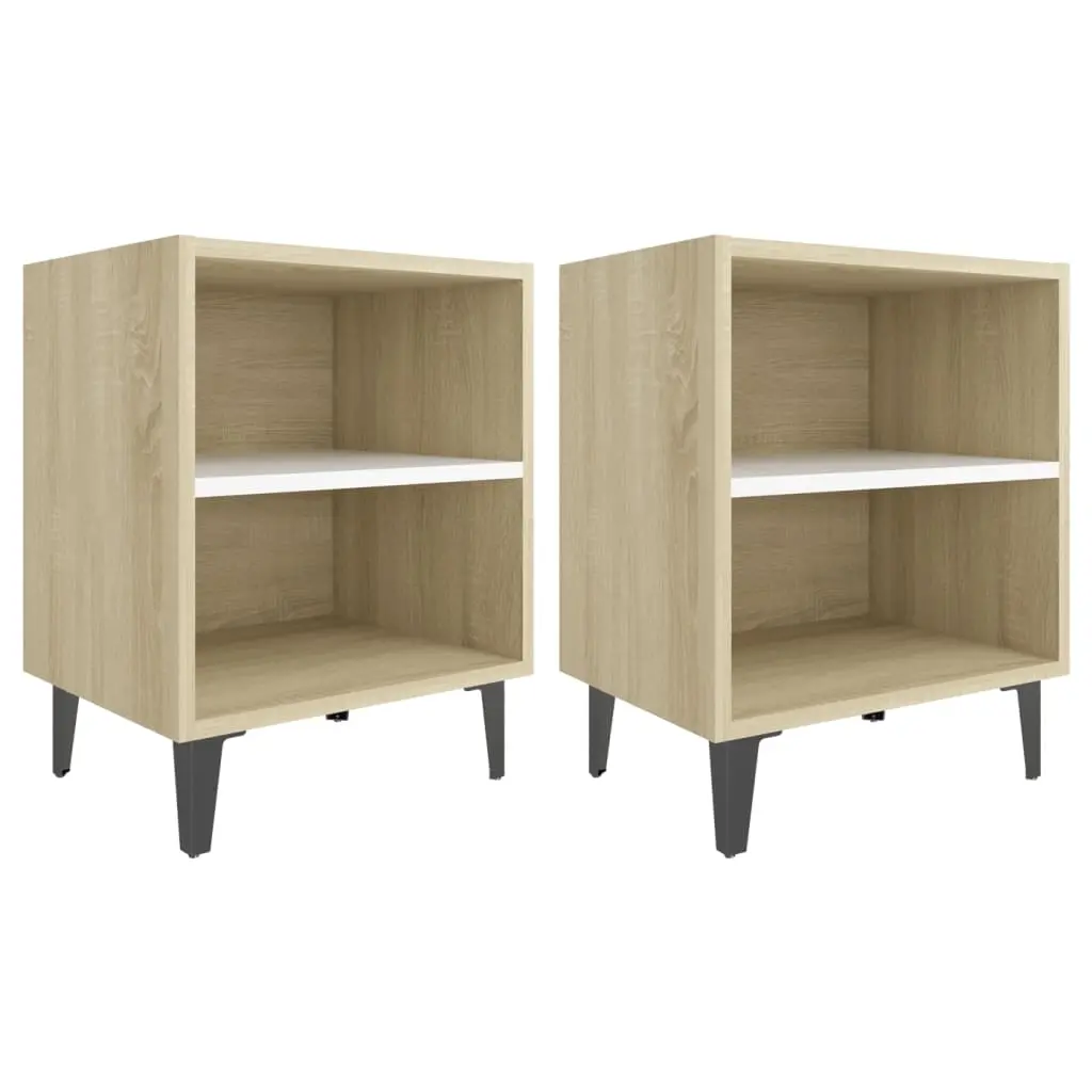 Bed Cabinets Metal Legs 2 pcs Sonoma Oak and White 40x30x50 cm 805808 - Furniture
