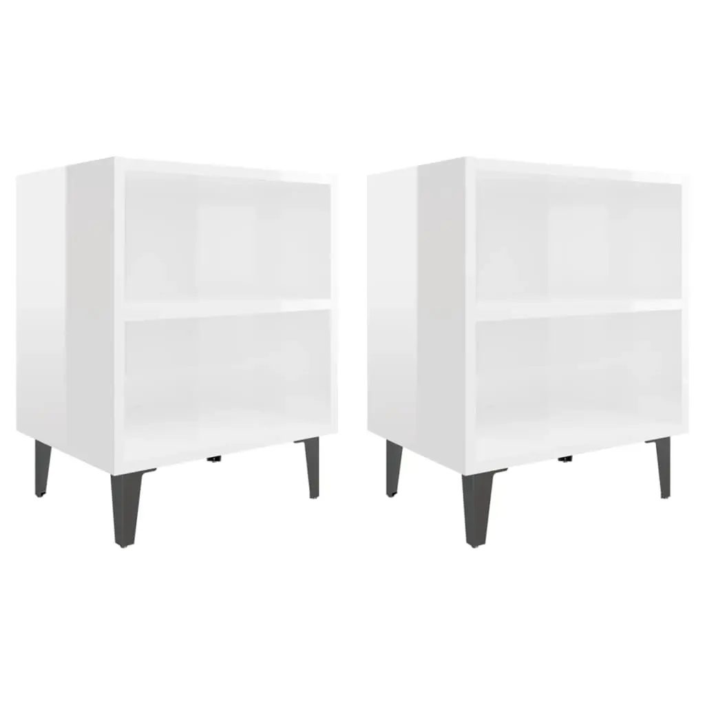 Bed Cabinets with Metal Legs 2 pcs High Gloss White 40x30x50 cm 805810 - Furniture