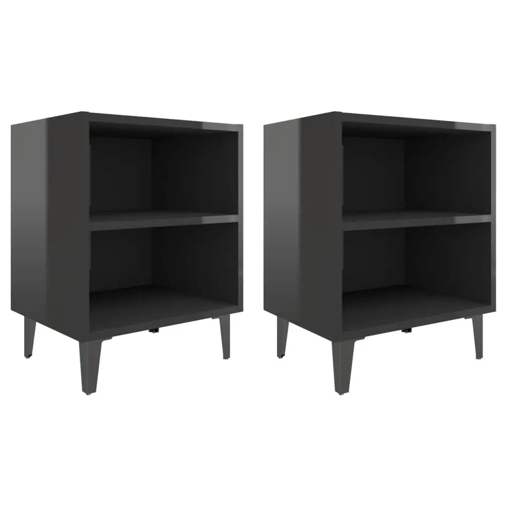 Bed Cabinets with Metal Legs 2 pcs High Gloss Black 40x30x50 cm 805812 - Furniture