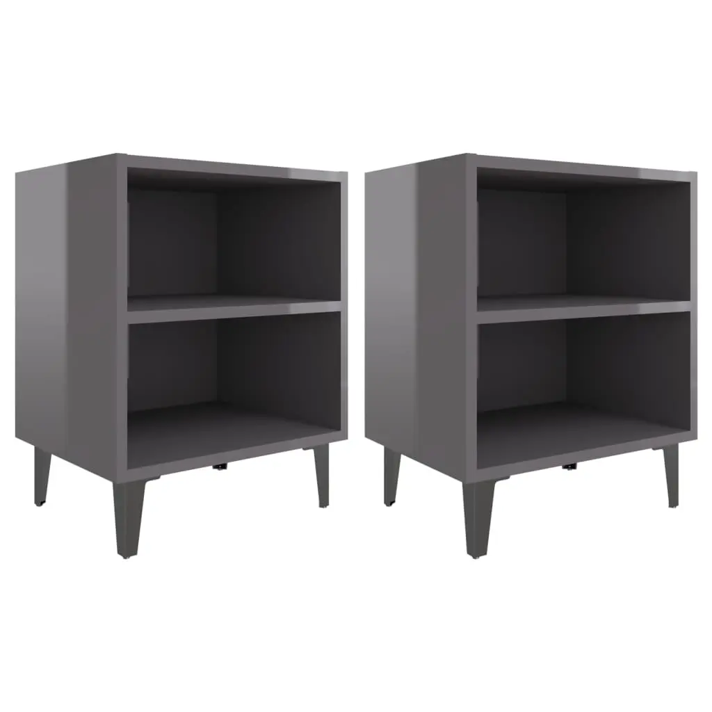 Bed Cabinets with Metal Legs 2 pcs High Gloss Grey 40x30x50 cm 805814 - Furniture