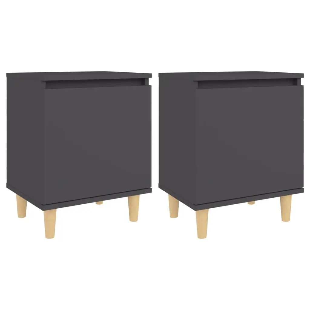 Bed Cabinets with Solid Wood Legs 2 pcs Grey 40x30x50 cm 805820 - Furniture