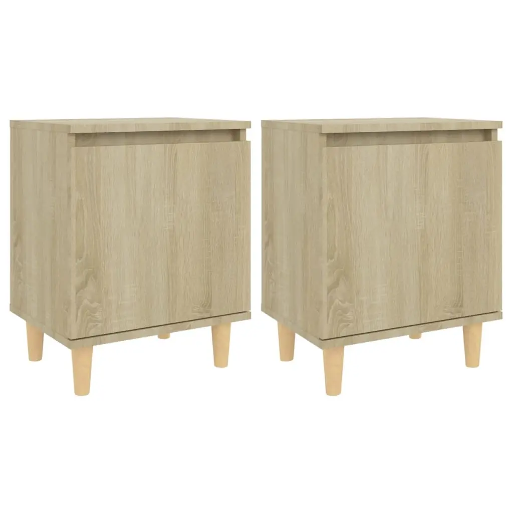 Bed Cabinets with Solid Wood Legs 2 pcs Sonoma Oak 40x30x50 cm 805822 - Furniture