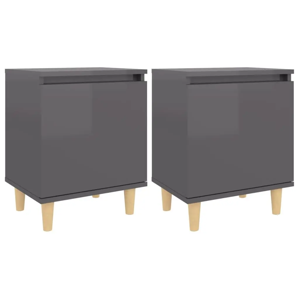 Bed Cabinets Solid Wood Legs 2 pcs High Gloss Grey 40x30x50 cm 805832 - Furniture