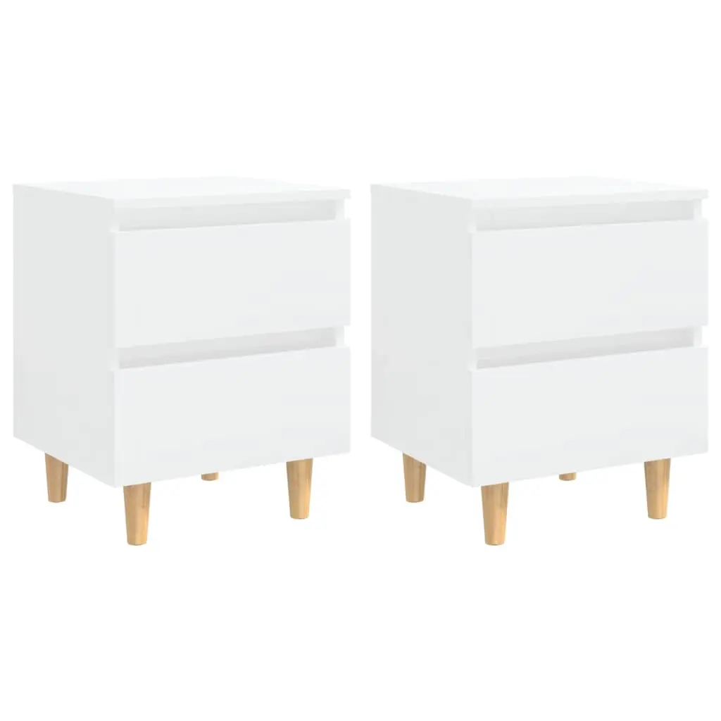 Bed Cabinets & Pinewood Legs 2 pcs High Gloss White 40x35x50cm 805864 - Furniture