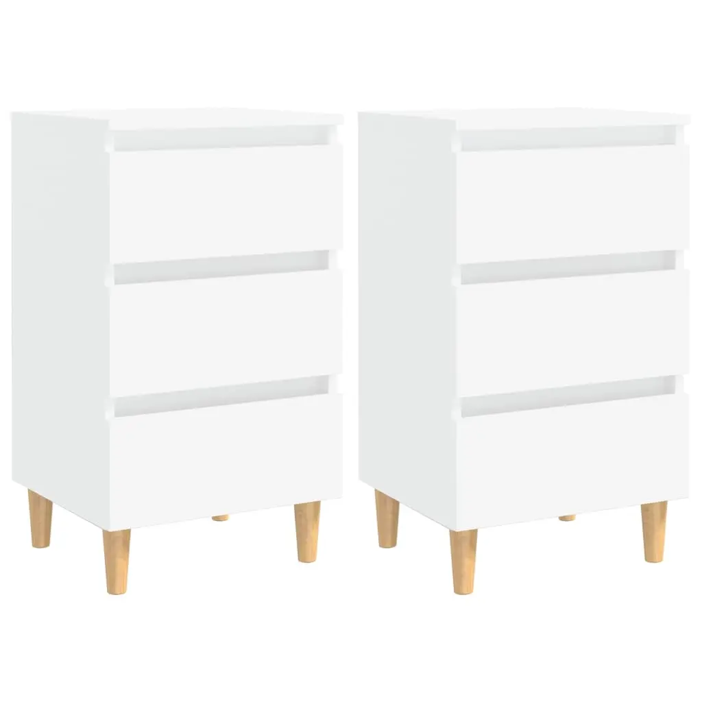 Bed Cabinets with Solid Wood Legs 2 pcs White 40x35x69 cm 805888 - Furniture