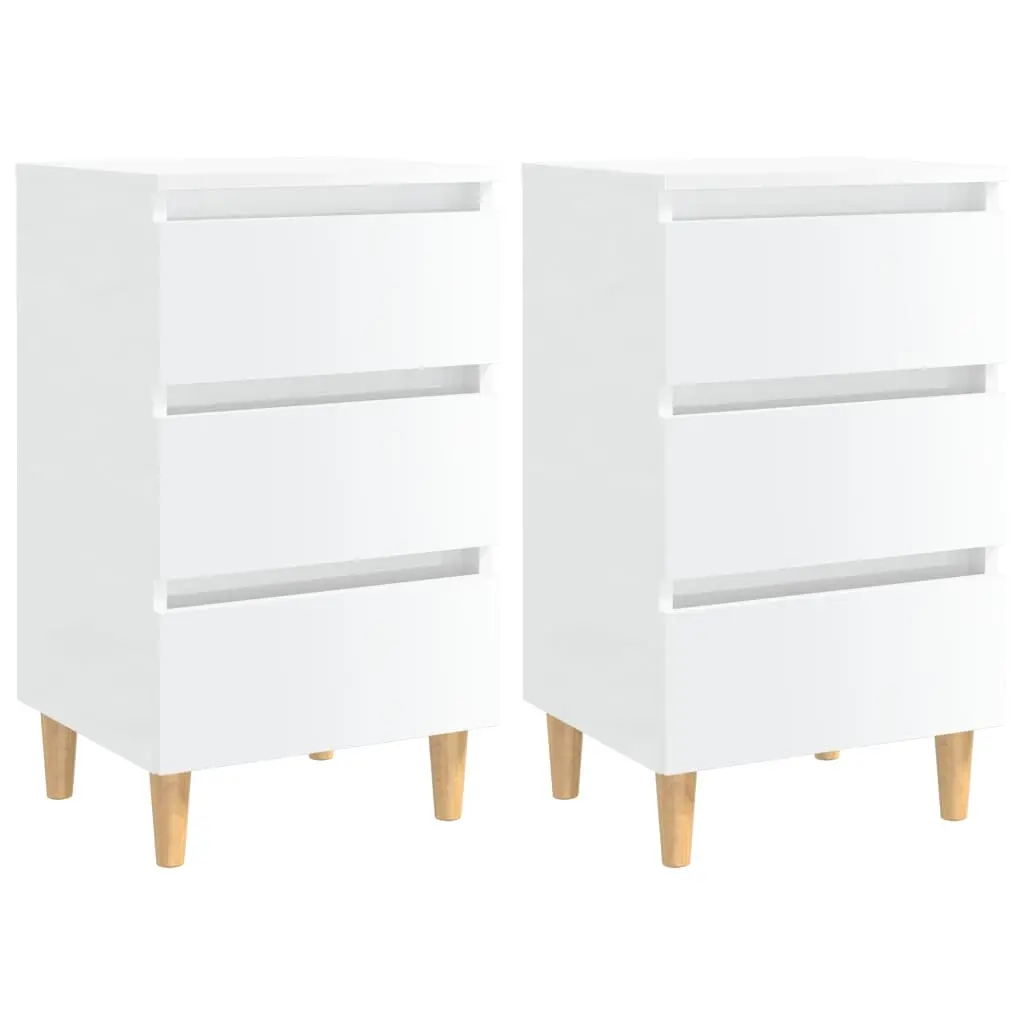 Bed Cabinets & Wood Legs 2 pcs High Gloss White 40x35x69cm 805900 - Furniture