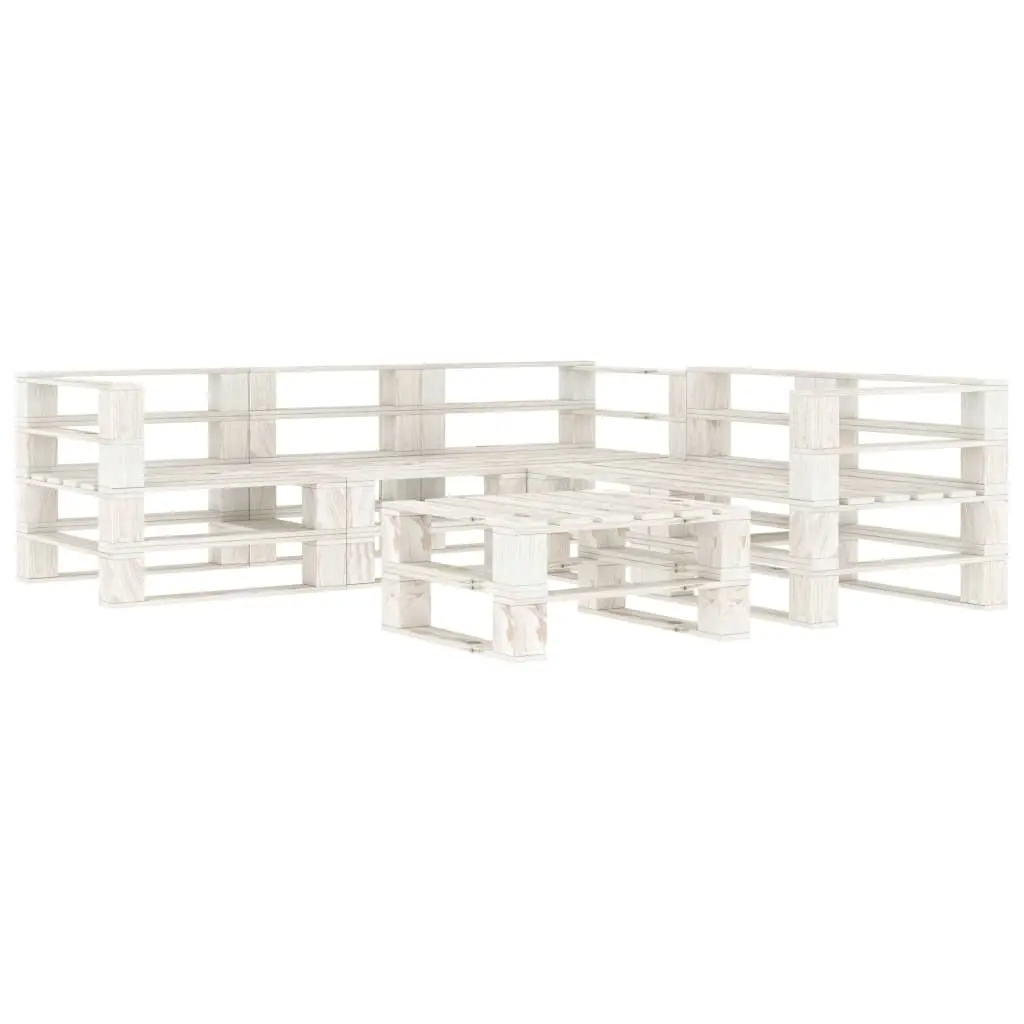 6 Piece Garden Pallet Lounge Set Wood White 3072238 - Furniture