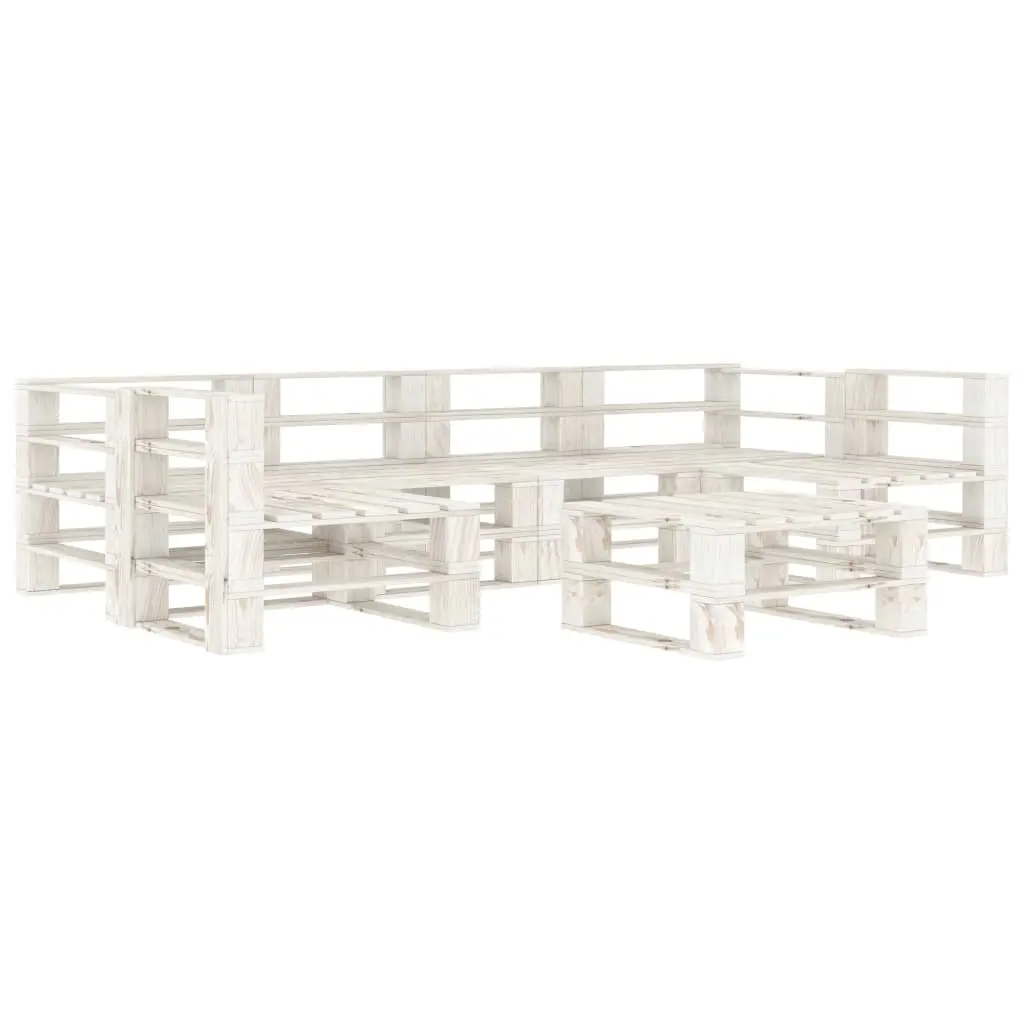 7 Piece Garden Pallet Lounge Set Wood White 3072243 - Furniture