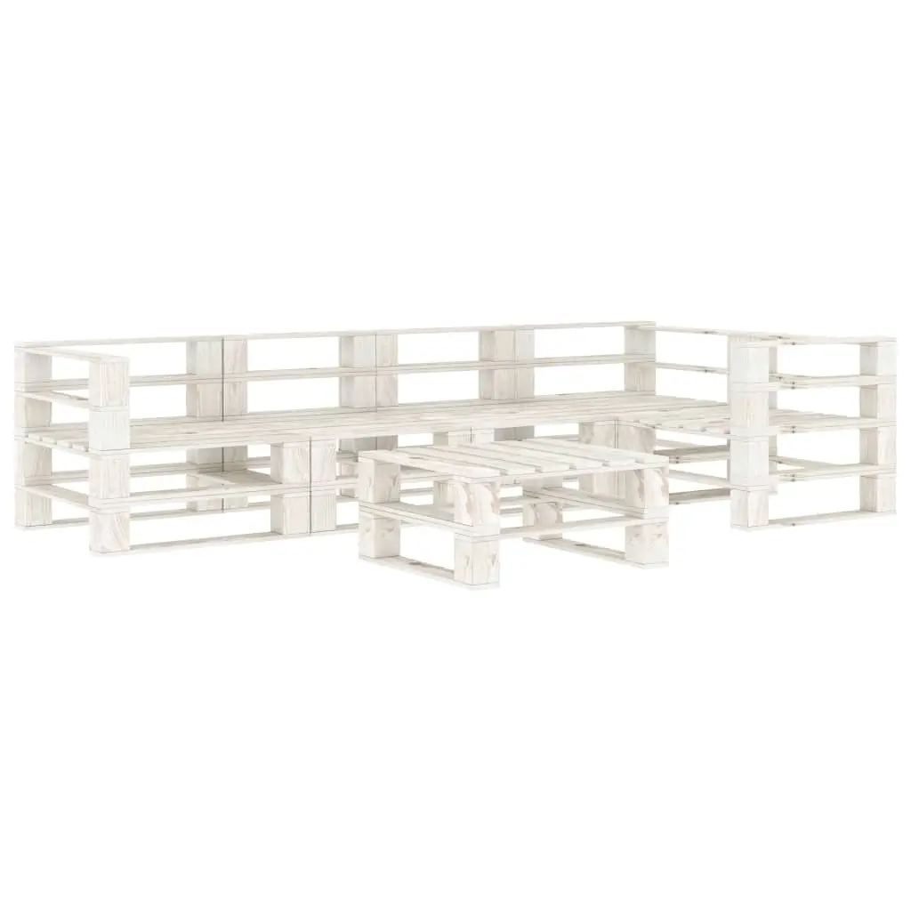 6 Piece Garden Pallet Lounge Set Wood White 3072248 - Furniture